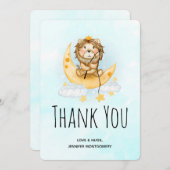 月の水色から可愛いライオン魚釣り サンキューカード (正面/裏面)