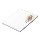 月の水色の鳥、動物と木のフクロウ ノートパッド (回転)