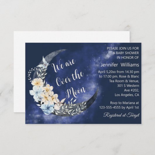 月の海軍のフローラの赤ん坊のシャワースタイリッシュの上で 招待状 (正面/裏面)