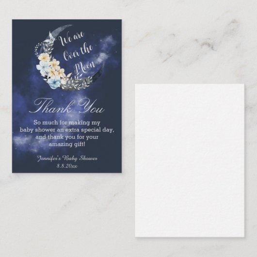 月の海軍の上で感謝していは赤ちゃんシャワー ノートカード (正面/裏面)