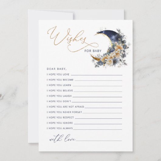 月の海軍の上で金ゴールドの願いベビーカード 招待状 (正面)