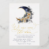 月の海軍の金ゴールドの赤ちゃんシャワー 箔招待状 (正面)