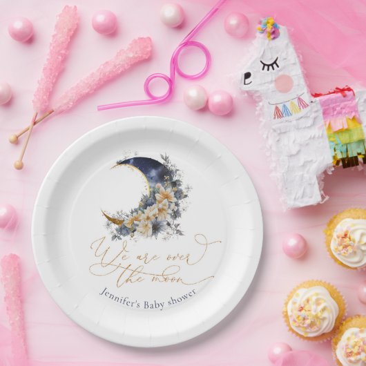 月の海軍の金ゴールドフォイルフローラの赤ちゃんシャワー上 ペーパープレート (パーティー)