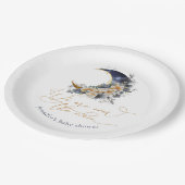 月の海軍の金ゴールドフォイルフローラの赤ちゃんシャワー上 ペーパープレート (アングル)