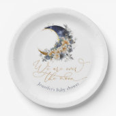 月の海軍の金ゴールドフォイルフローラの赤ちゃんシャワー上 ペーパープレート (正面)