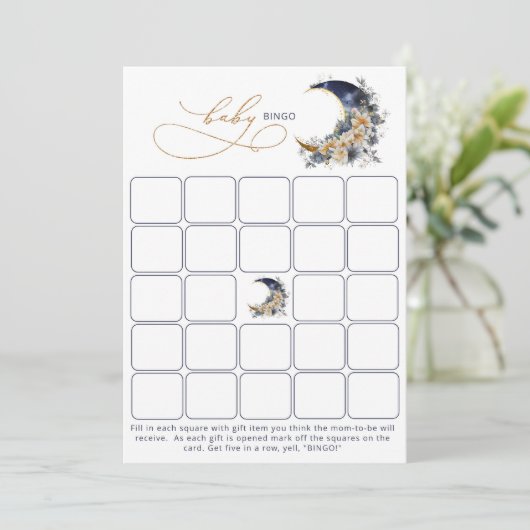 月の海軍の金ゴールドベビービンゴゲームカード 招待状 (スタンド正面)