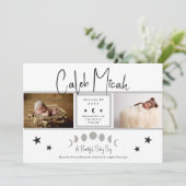 月の満ち欠けと星の写真 赤ちゃんの誕生のお知らせ 招待状 (スタンド正面)