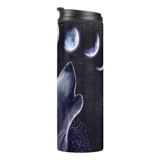 月の満ち欠けを伴うオオカミ タンブラー (回転右)