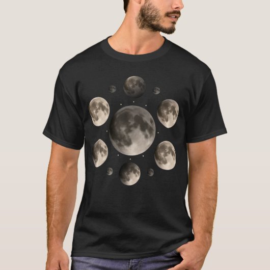 月の満ち欠け曼荼羅 天文学アート Tシャツ (正面)