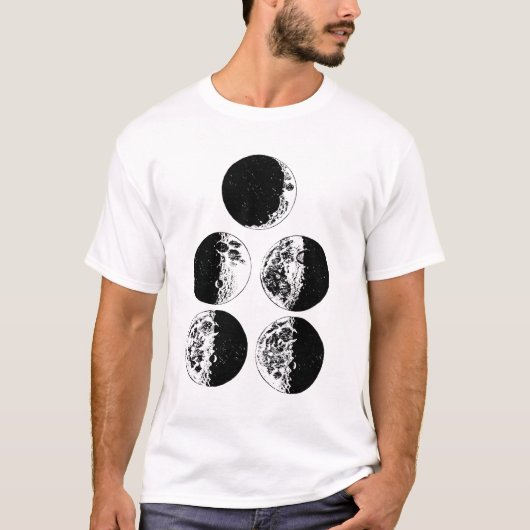 月の満ち欠け 天文学 宇宙アート イラスト Tシャツ (正面)