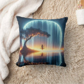 月の滝でブランコに乗る少女 クッション (ブランケット)