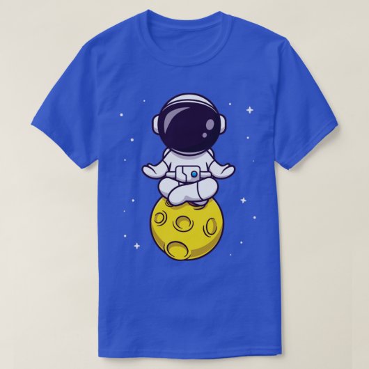 月の漫画に浮かぶ宇宙飛行士の瞑想 Tシャツ (デザイン正面)