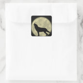 月の狼のステッカーでハウリング スクエアシール (バッグ)