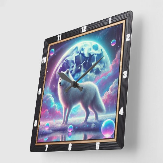 月の狼の夢 スクエア壁時計 (傾斜)