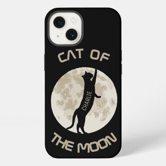 月の猫のパーソナライズされた名前 iPhoneケース (裏面)