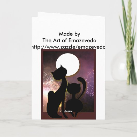 月の猫及び花火 カード (裏面)