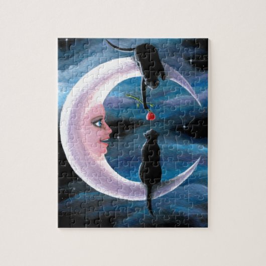 月の猫581の黒猫 ジグソーパズル (縦)