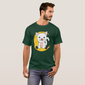 月の猫 かわいい動物 夜の友達 Tシャツ (正面フル)