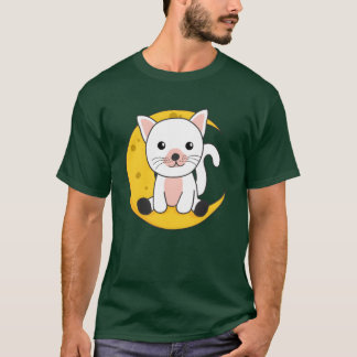 月の猫 かわいい動物 夜の友達 Tシャツ