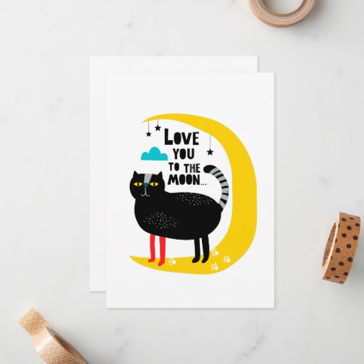 月の猫 ノートカード (正面/裏面インサイチュ)