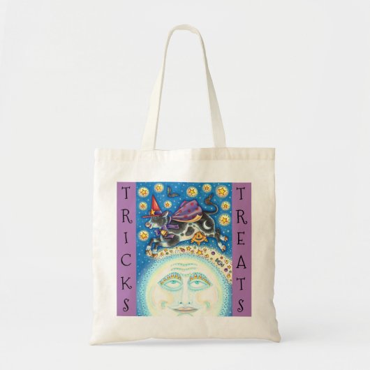 月の男の上に牛、かわいいトリックや治療 トートバッグ (正面)