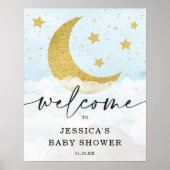 月の男の子の上で青い赤ちゃんシャワーへようこそ ポスター (正面)