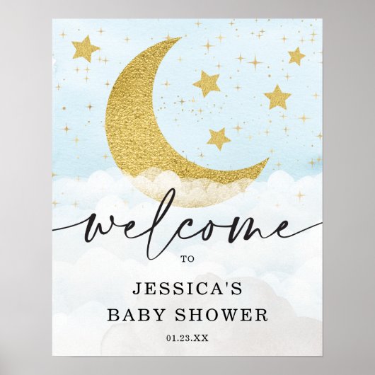月の男の子の上で青い赤ちゃんシャワーへようこそ ポスター (正面)