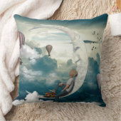 月の男の子の気球のファンタジーの芸術 クッション (ブランケット)