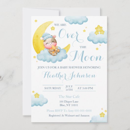 月の男の子の牛の赤ん坊のシャワーの上 招待状 (正面)