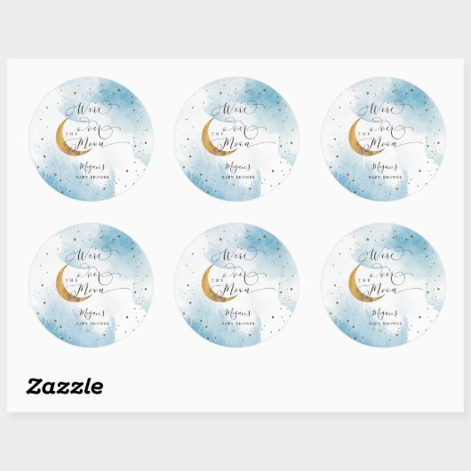 月の男の子の赤ちゃんのシャワーの上に夢見るような青 ラウンドシール (シート)
