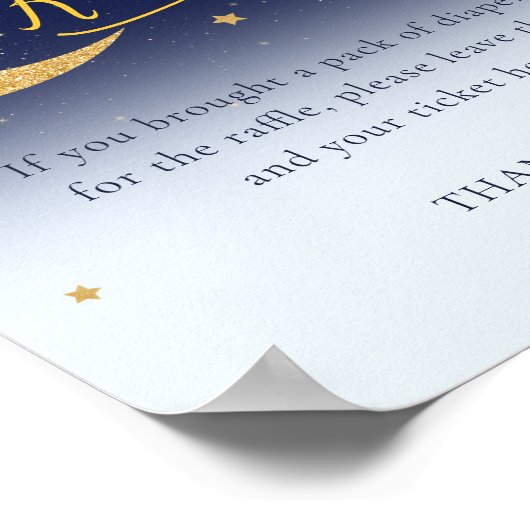 月の男の子の赤ちゃんシャワーおむつラッフルサインの上 ポスター (角)