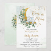 月の男の子の赤ちゃんシャワーの上に緑の象 招待状 (正面/裏面)