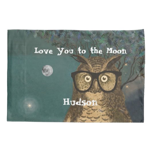 月の男の子の部屋に愛するフクロウ眼鏡で 枕カバー (裏面)