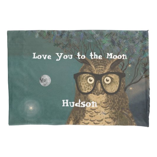 月の男の子の部屋に愛するフクロウ眼鏡で 枕カバー (正面)