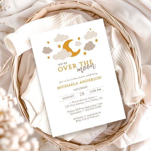 月の男女を問わモダンない赤ちゃんシャワーを浴びる 招待状