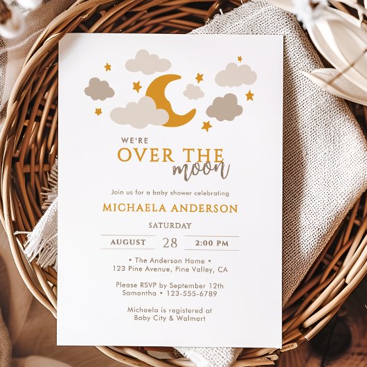 月の男女を問わモダンない赤ちゃんシャワーを浴びる 招待状