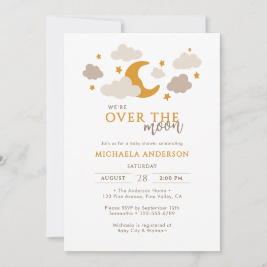 月の男女を問わモダンない赤ちゃんシャワーを浴びる 招待状 (正面)