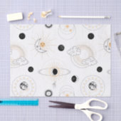 月の相の太陽の様式化されたレトロヴィンテージ惑星 薄葉紙 (クラフト)