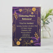 月の祝退職紫の金ゴールドアクセント 招待状 (スタンド正面)