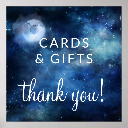 月の空の月のカードとギフト結婚のテーブルの看板 ポスター (正面)