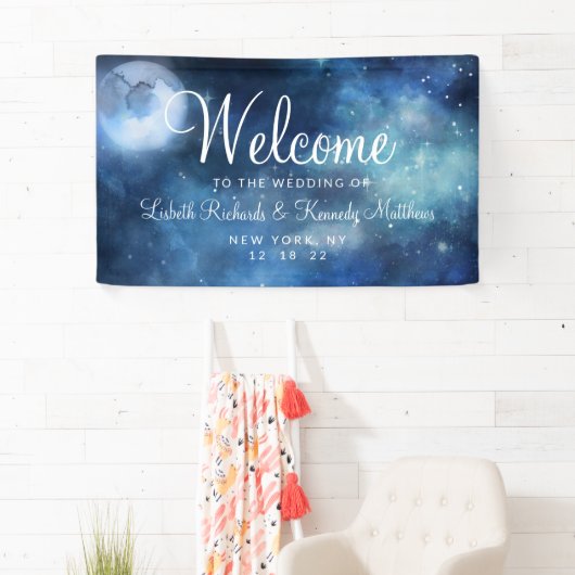 月の空の満月の天の星結婚の歓迎 横断幕 (インサイチュ)