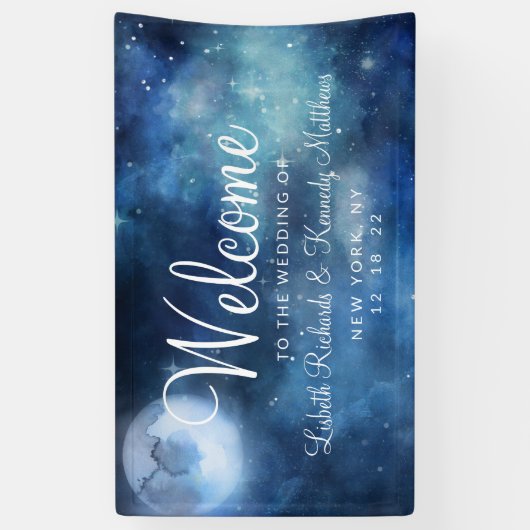 月の空の満月の天の星結婚の歓迎 横断幕 (縦)
