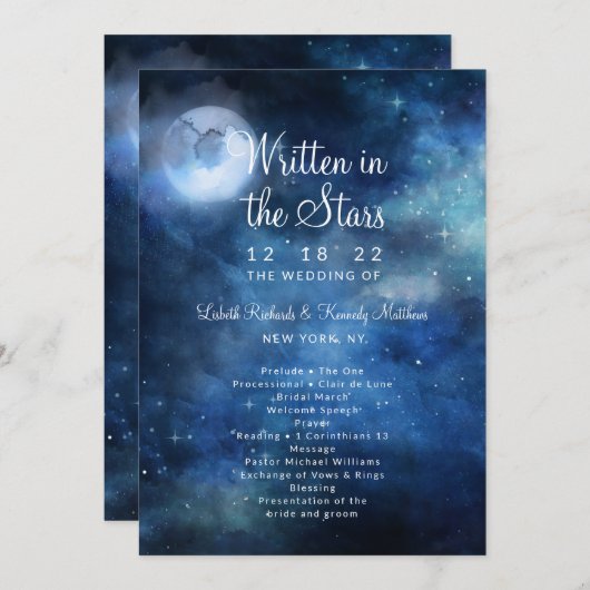 月の空の満月の天結婚の儀式 プログラム (正面/裏面)