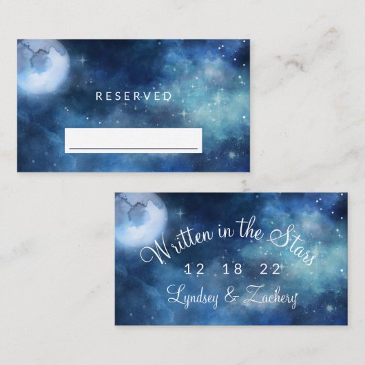 月の空の満月の星の予約結婚席 プレイスカード (正面/裏面)