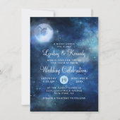 月の空の満月夜の下で星のウェディング 招待状 (正面)