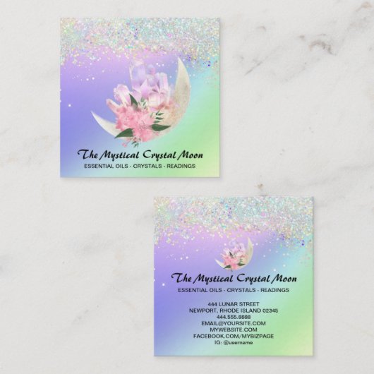 *~*月の結晶神秘的なフローラホグラデーションログリッター スクエア名刺 (正面/裏面)
