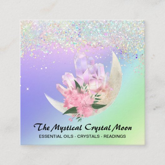 *~*月の結晶神秘的なフローラホグラデーションログリッター スクエア名刺 (正面)