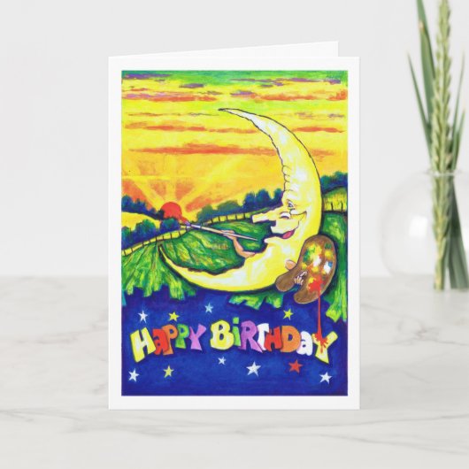 月の絵画のバースデー・カードの人 カード (正面)