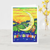 月の絵画のバースデー・カードの人 カード (黄色い花)