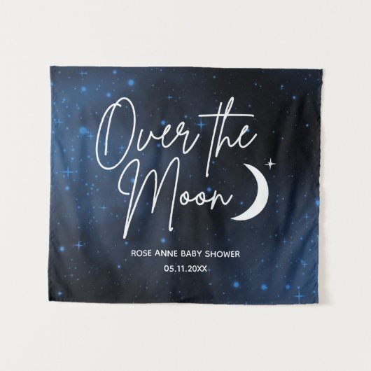月の背景の名前の上に日付ベビーシャワー タペストリー (正面(横))